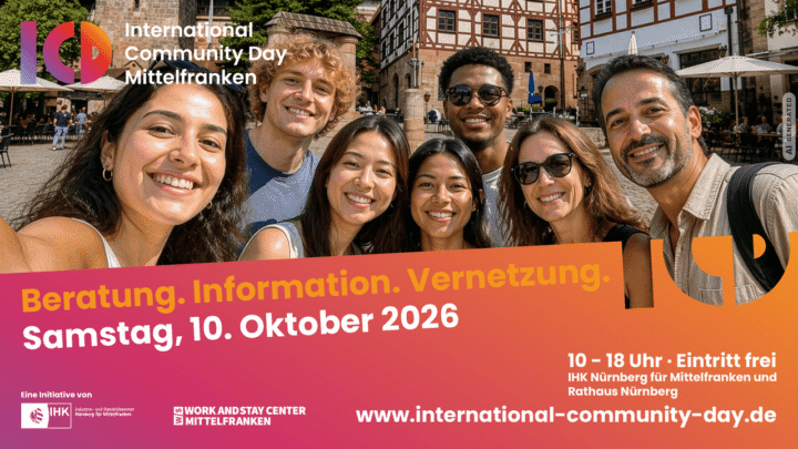 Banner para el primer Día Internacional de la Comunidad de Franconia Media, el 10 de octubre de 2026 en Núremberg. Derechos: Cámara de Industria y Comercio de Núremberg para Franconia Media (Mittelfranken), Industrie- und Handelskammer Nürnberg für Mittelfranken.